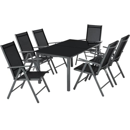 tectake Aluminium zitgroep 6+1 - antraciet, Tuin en Terras, Tuinsets en Loungesets, Verzenden