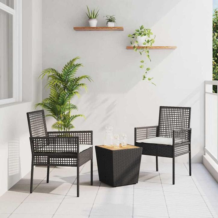 vidaXL Tuin Bistro Set 3 pcs Zwart Poly rattan, Tuin en Terras, Tuinsets en Loungesets, Nieuw, Verzenden