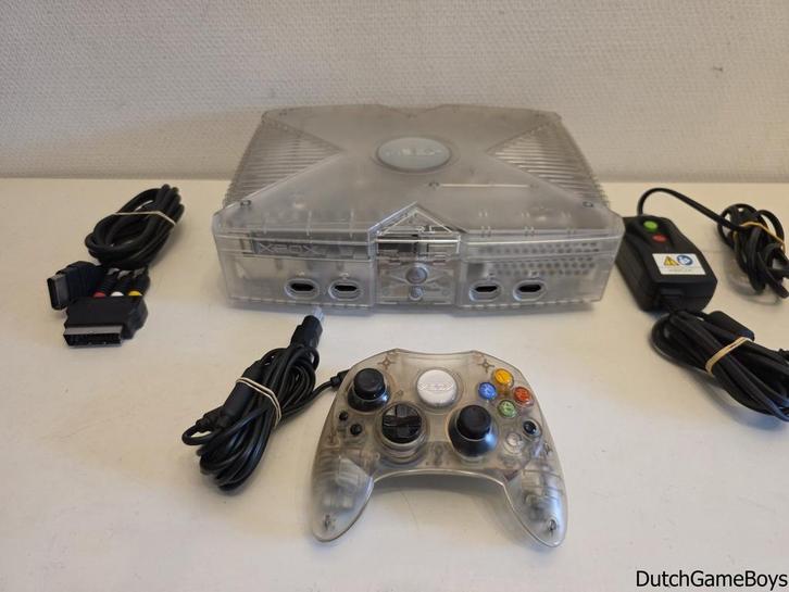 Xbox Classic - Console - Crystal + Controller - Mod, Games en Spelcomputers, Spelcomputers | Xbox Original, Gebruikt, Verzenden