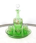 Service à digestif Art Nouveau en verre émaillé dlg LEGRAS -