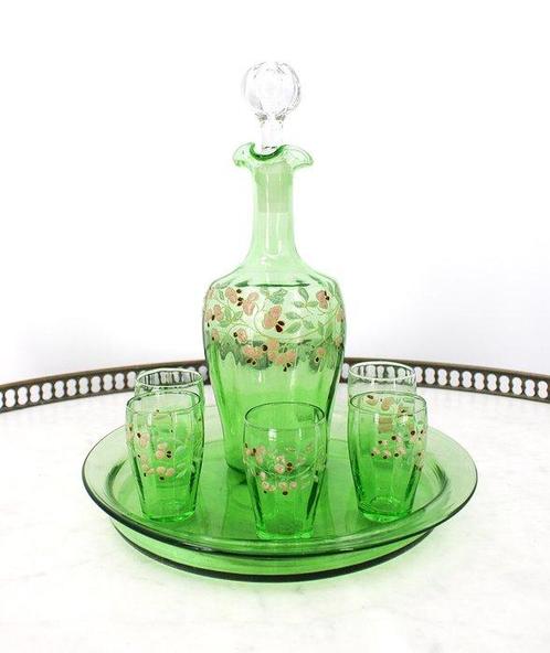 Service à digestif Art Nouveau en verre émaillé dlg LEGRAS -, Antiek en Kunst, Kunst | Designobjecten