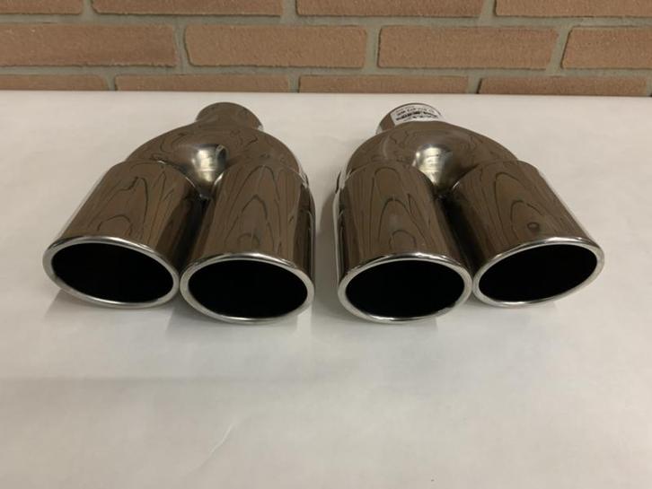 Uitlaat sierstukken set R + L  rvs dubbel 3 inch uitgang, Auto-onderdelen, Uitlaatsystemen, Nieuw, Ophalen of Verzenden
