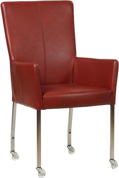 Rode leren moderne eetkamerstoel - met armleuning poot, Huis en Inrichting, Stoelen, Overige kleuren, Eén, Nieuw, Leer, Ophalen of Verzenden