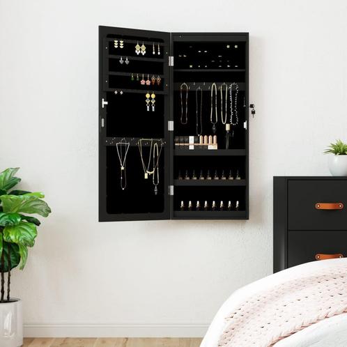 vidaXL Sieradenkast met spiegel en LED wandgemonteerd zwart, Huis en Inrichting, Woonaccessoires | Spiegels, Nieuw, Verzenden