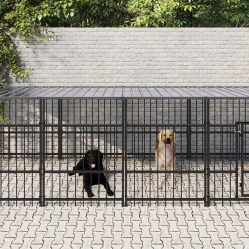 vidaXL Hondenkennel met dak 15,02 m² staal, Dieren en Toebehoren, Hondenbenches, Nieuw, Verzenden
