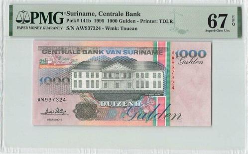 1995 Suriname P 141b 1000 Gulden Pmg 67 Epq, Timbres & Monnaies, Billets de banque | Europe | Billets non-euro, Envoi