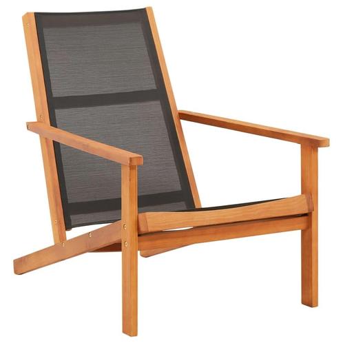 vidaXL Loungestoel massief eucalyptushout en textileen zwart, Tuin en Terras, Tuinstoelen, Nieuw, Verzenden