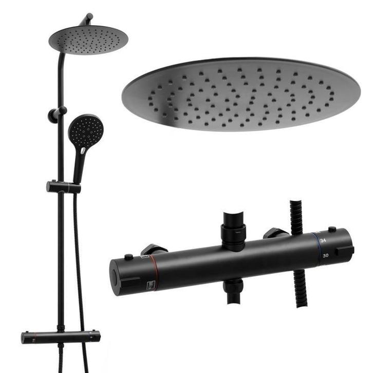 Moderne Zwarte Thermostaat Doucheset met 25 cm Regendouch..., Doe-het-zelf en Bouw, Sanitair, Nieuw, Ophalen of Verzenden