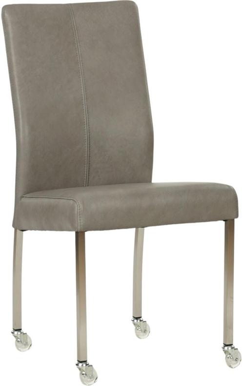 Grijze leren moderne eetkamerstoel - poot vierkant inox met, Huis en Inrichting, Stoelen, Overige kleuren, Nieuw, Leer, Ophalen of Verzenden