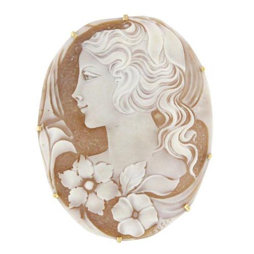 Pendentif - 18 carats Or jaune - Camée, Handtassen en Accessoires, Antieke sieraden