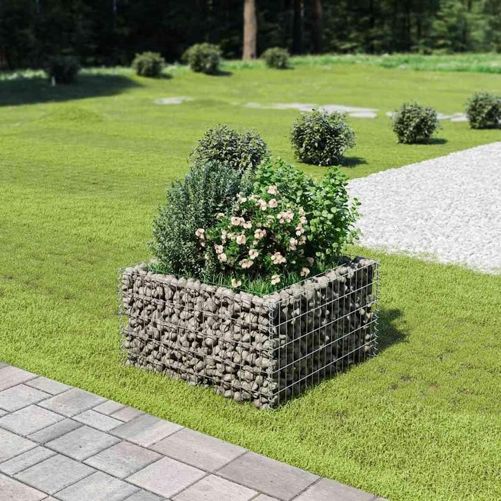 vidaXL Gabion plantenbak verhoogd 90x90x50 cm gegalvaniseerd, Tuin en Terras, Bloempotten, Nieuw, Verzenden