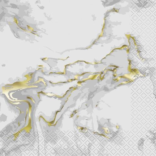 Servetten Marmer Goud 33cm 20st, Hobby en Vrije tijd, Feestartikelen, Nieuw, Verzenden