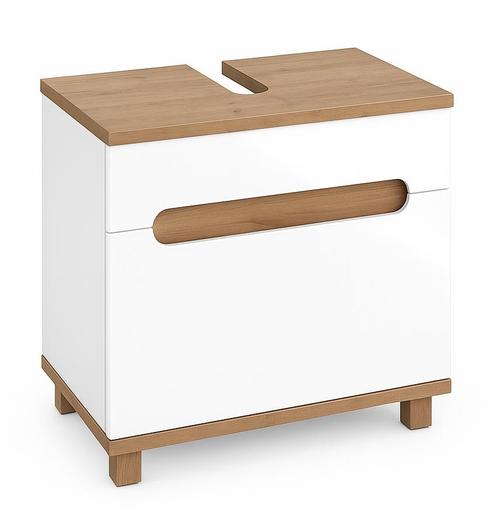 Badplaats Wastafel Onderkast Otero 60 cm - Wit met Eiken, Huis en Inrichting, Badkamer | Badkamermeubels, Nieuw, Verzenden