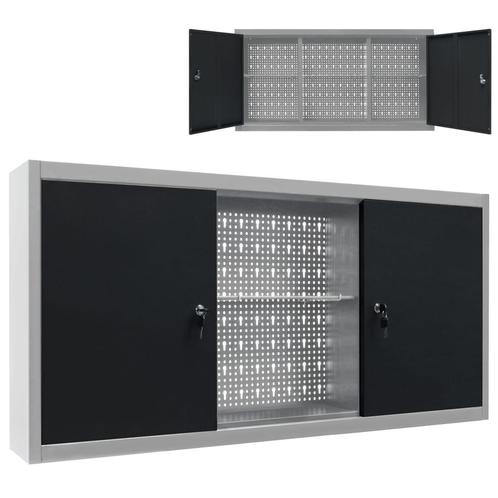 vidaXL Gereedschapskast voor aan de wand metaal grijs en, Doe-het-zelf en Bouw, Gereedschapskisten, Nieuw, Verzenden