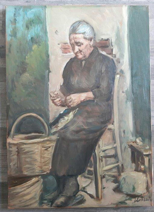 Romano Morzenti (1928-2008) - Sbucciatrice di piselli, Antiek en Kunst, Kunst | Schilderijen | Klassiek