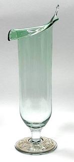 Vaso Ottaviani Cristallo Verde Acqua e Base in Argento 925 -