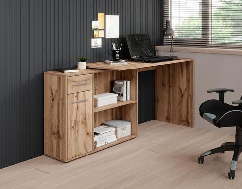 Meubella bureau Nomi eiken 120 cm hoekbureau, Huis en Inrichting, Bureaus, Nieuw, Verzenden