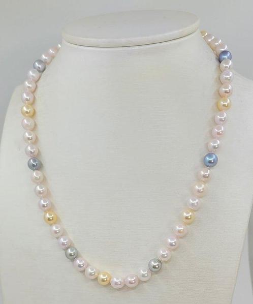 Collier Perles Akoya et dorées multiples 7 x 7,5 mm, Handtassen en Accessoires, Kettingen