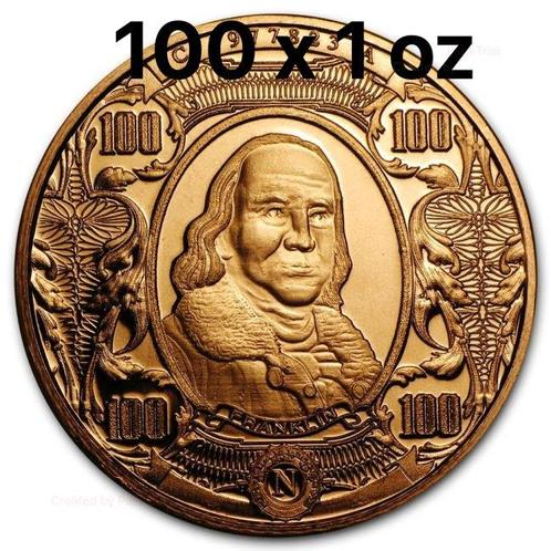 Verenigde Staten. 100 x 1 oz $100 Benjamin Franklin Banknote, Postzegels en Munten, Edelmetalen en Baren