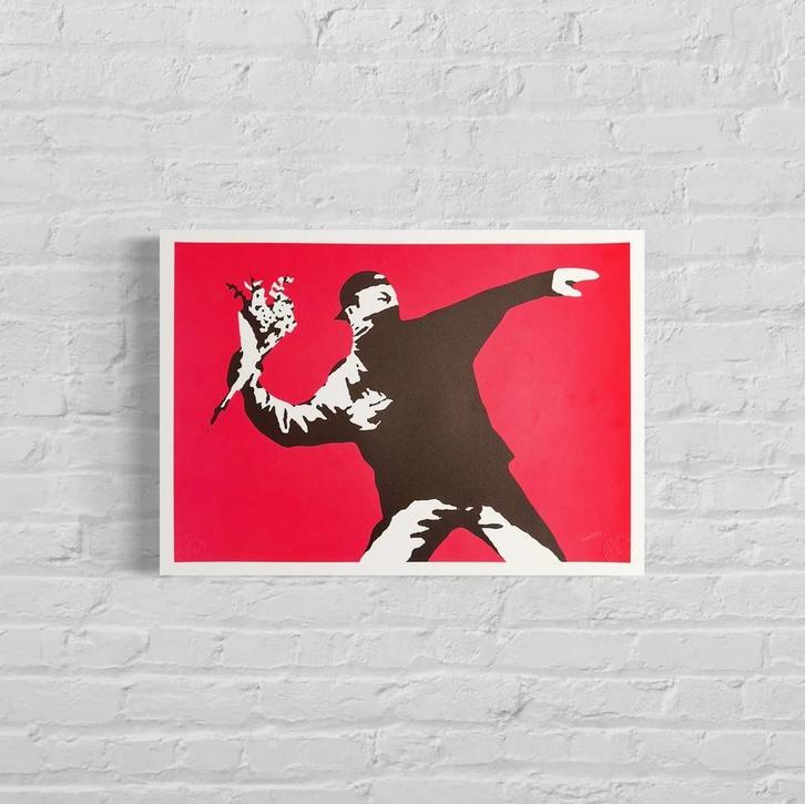 Genummerde Editie BANKSY Love Is In The Air, Antiek en Kunst, Kunst | Litho's en Zeefdrukken, Verzenden