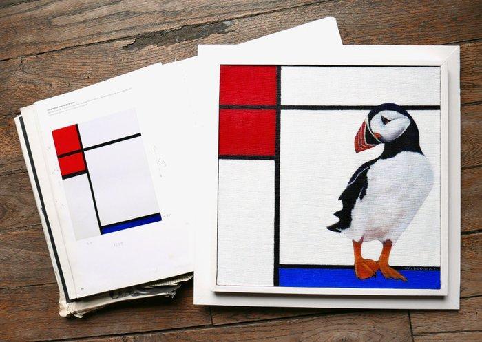 Jos Verheugen - Free after Mondrian, with Puffin (M1071), Antiek en Kunst, Kunst | Schilderijen | Modern