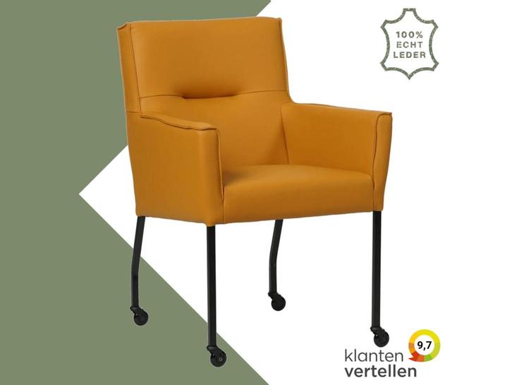 Leren eetkamerstoel Lucky - Toledo Leem (geel/bruin), Huis en Inrichting, Stoelen, Overige kleuren, Eén, Nieuw, Leer, Ophalen of Verzenden