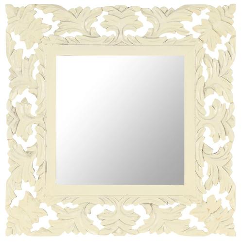 vidaXL Miroir sculpté à la main Blanc 50x50 cm Bois de, Maison & Meubles, Accessoires pour la Maison | Miroirs, Neuf, Envoi