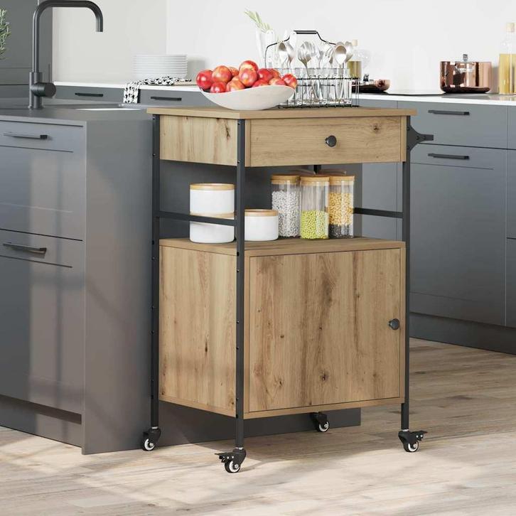 vidaXL Keuken Trolley Artisan Eiken 56 x 43 x 89,5 cm, Huis en Inrichting, Keuken | Keukenbenodigdheden, Nieuw, Verzenden