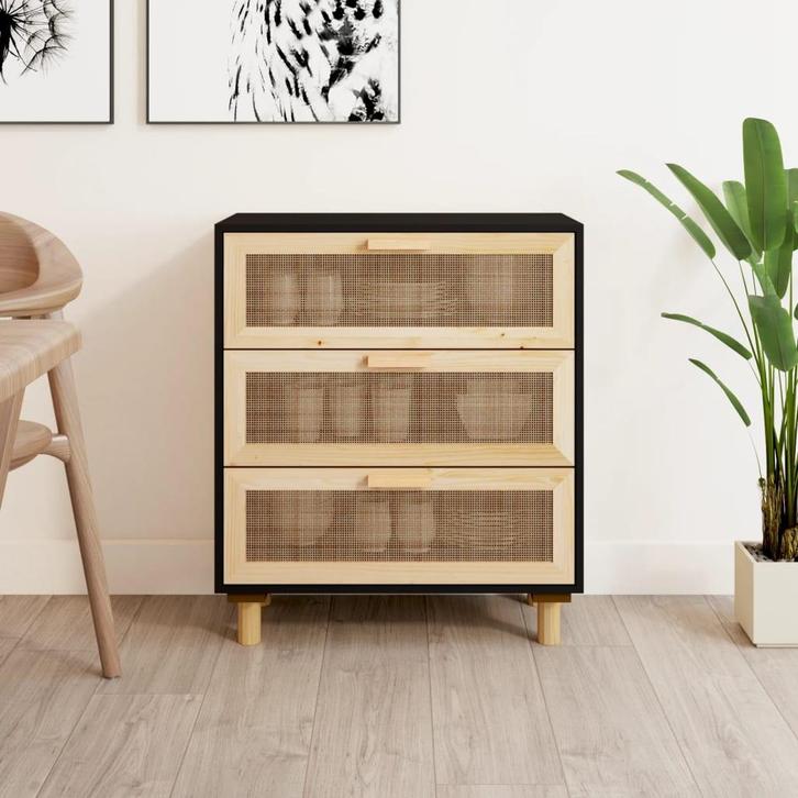 vidaXL Dressoir 60x30x70 cm massief grenen hout en rattan, Huis en Inrichting, Kasten | Dressoirs, Nieuw, Verzenden