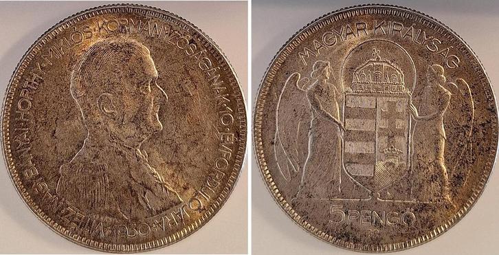 5 Pengo Ungarn 1930 vz/stgl, leichte Patina zilver, Postzegels en Munten, Munten | Europa | Niet-Euromunten, België, Verzenden