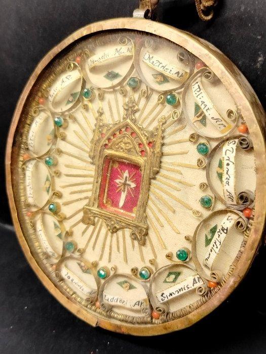 Relikwie - Glas, Textiel, Gelemetalliseerd - 1850-1900 -, Antiek en Kunst, Kunst | Niet-Westerse kunst