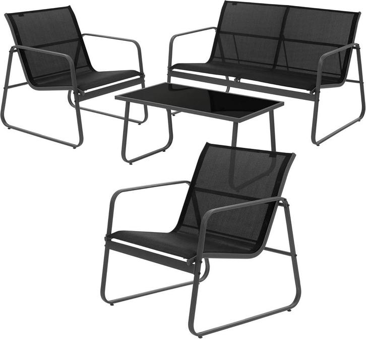 Tuinset - 4 personen - Loungeset - Tuinmeubels - Zwart - ML-, Tuin en Terras, Overige Tuin en Terras, Verzenden