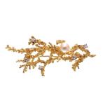 18 krt. Gouden koraal broche met parel en diamanten 0,35 ct., Ophalen of Verzenden