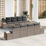 vidaXL Tuinbank Set met kussen 9 pcs Grijs poly rattan, Verzenden, Nieuw