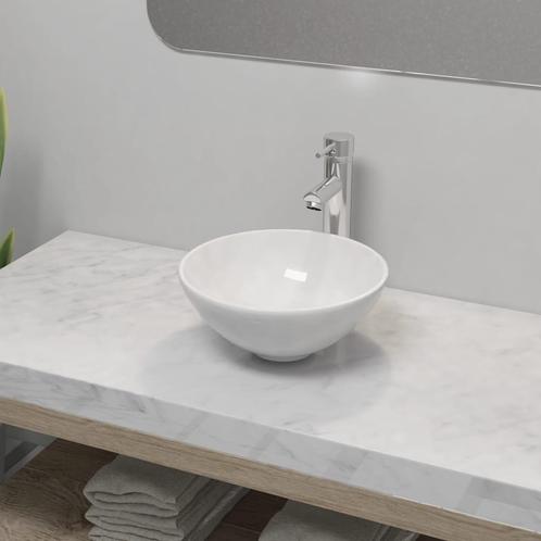 vidaXL Badkamerwastafel met mengkraan rond keramiek wit, Doe-het-zelf en Bouw, Sanitair, Nieuw, Verzenden