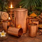 Puur Koperen Set: Kan (±1,5 l) + 4 Bekers Gehamerd, Sport en Fitness, Ophalen of Verzenden, Nieuw