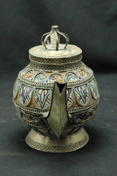 Theepot - Porselein, Metaal - Marokkaanse vintage theepot, Antiek en Kunst, Kunst | Niet-Westerse kunst