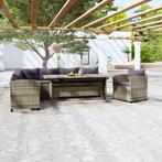 vidaXL 3-delige Loungeset met kussens poly rattan grijs, Tuin en Terras, Verzenden, Nieuw, Loungeset