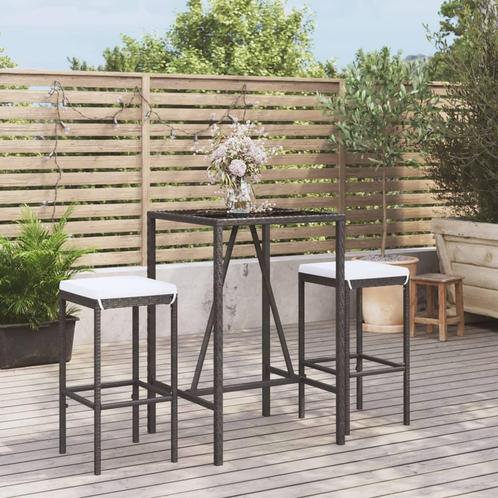 vidaXL 3-delige Tuinbarset met kussens poly rattan zwart, Tuin en Terras, Tuinsets en Loungesets, Nieuw, Verzenden