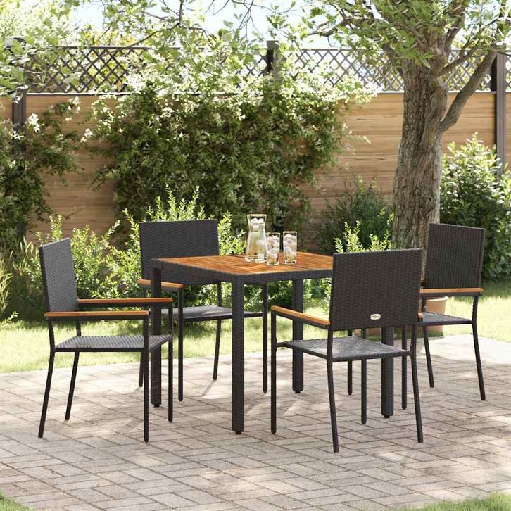 vidaXL Tuin Eettafel Set 5 pcs Zwart poly rattan, Tuin en Terras, Tuinstoelen, Nieuw, Verzenden