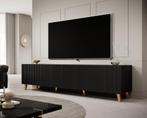 TV-Meubel zwart 200x42x53 4 deuren goudkleurige pootjes, Nieuw, Overige materialen, 25 tot 50 cm, 200 cm of meer