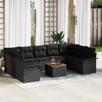 vidaXL 10-delige tuinset met kussens zwart poly rattan, Tuin en Terras, Verzenden, Nieuw