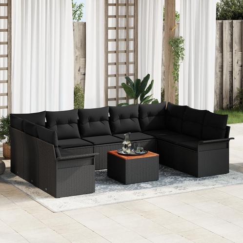 vidaXL 10-delige tuinset met kussens zwart poly rattan, Tuin en Terras, Tuinsets en Loungesets, Nieuw, Verzenden