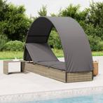vidaXL Ligbed met rond dak 211x57x140 cm poly rattan grijs, Tuin en Terras, Ligbedden, Verzenden, Nieuw