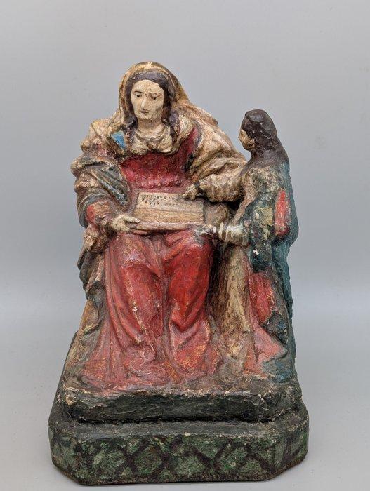 Beeld, Anna lehrt Maria das Lesen - 23 cm - Hout, Antiquités & Art, Art | Art non-occidental