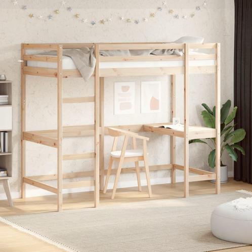 vidaXL Hoogslaper met bureau massief grenenhout 90x190 cm, Huis en Inrichting, Slaapkamer | Bedden, Nieuw, Verzenden