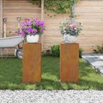 vidaXL Plantenstand 2 pcs Roestig 24 x 24 x 55 cm, Tuin en Terras, Verzenden, Nieuw
