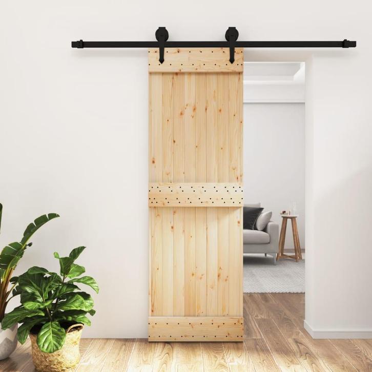 vidaXL Schuifdeur met beslag 70x210 cm massief grenenhout, Doe-het-zelf en Bouw, Deuren en Vliegenramen, Nieuw, Verzenden
