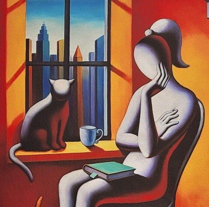 Mark Kostabi (1960) - Feline Dreams, Antiek en Kunst, Antiek | Overige Antiek