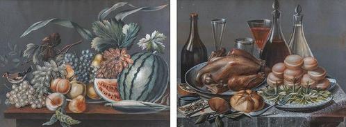 Europese school (XIX) - Pair of table still lifes, Antiquités & Art, Art | Peinture | Classique